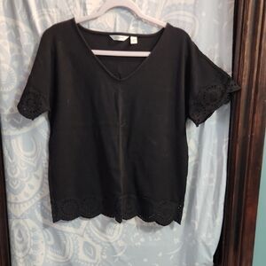Black Eyelet Trim Women's Top
